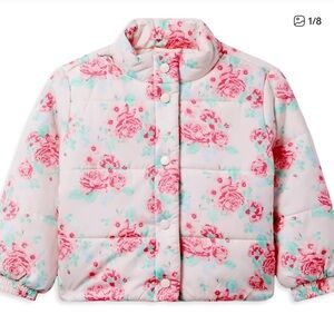 Janie and Jack Little Girl's & Girl's Floral Puffer Jacket Dollface Pink Floral